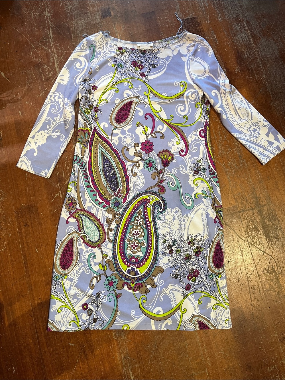 London Times Lavender Paisley-Print Long Sleeve Shift Dress